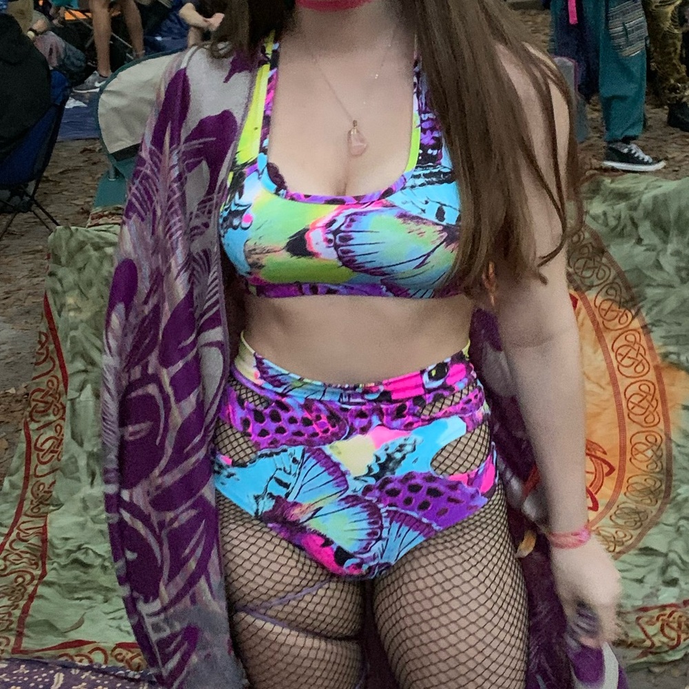 Colorful Butterfly Print Rave Two-Piece Set
